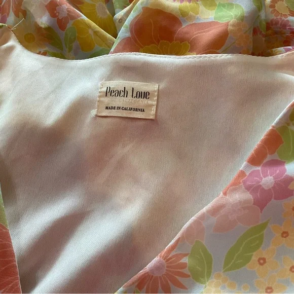 Peach Love California Floral Mini Dress - Pink, Yellow, Orange - Picture 3 of 8